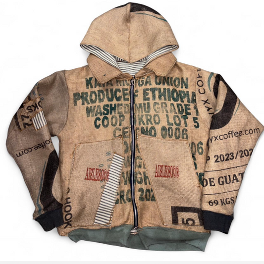 HOODED COLLARD BURLAP BOMBER